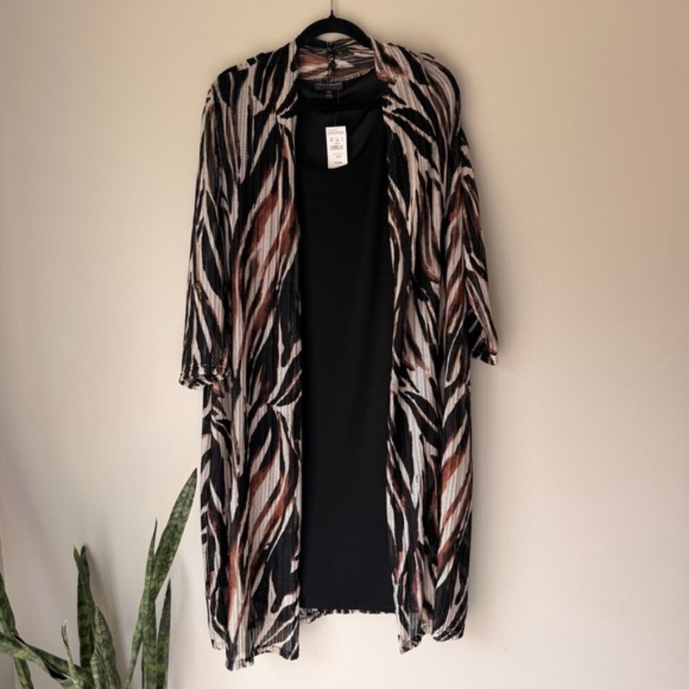 Connected Apparel Black Dress with Patterned Kimono